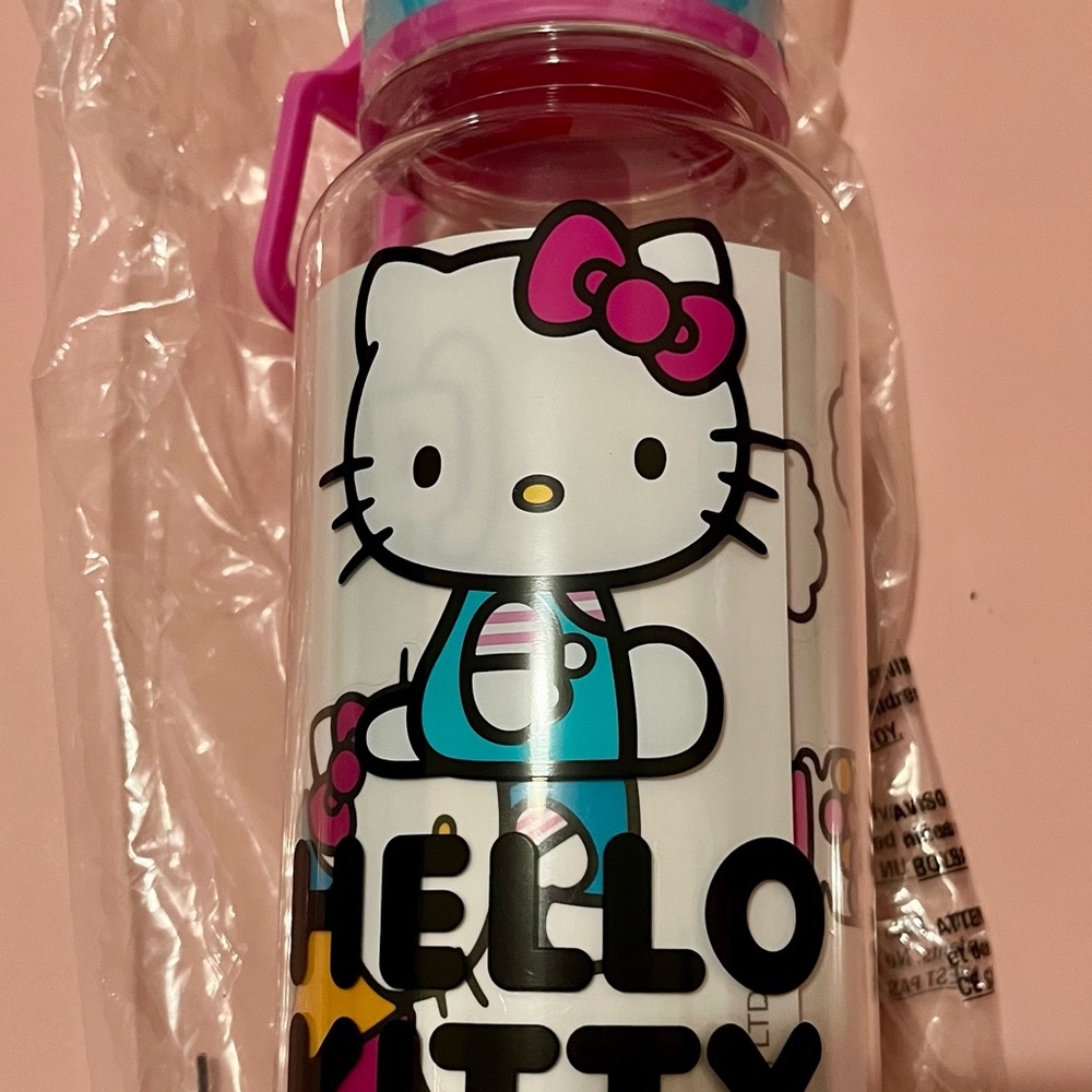 New! Hello Kitty Water Bottle with Pink Lid and decals to decorate. Plastic